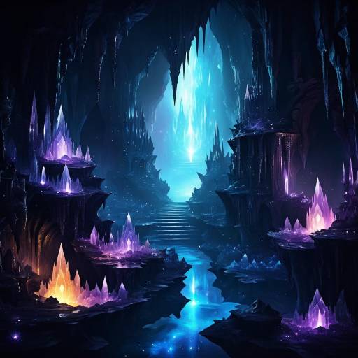 Fantasy Cavern with Glowing Crystals