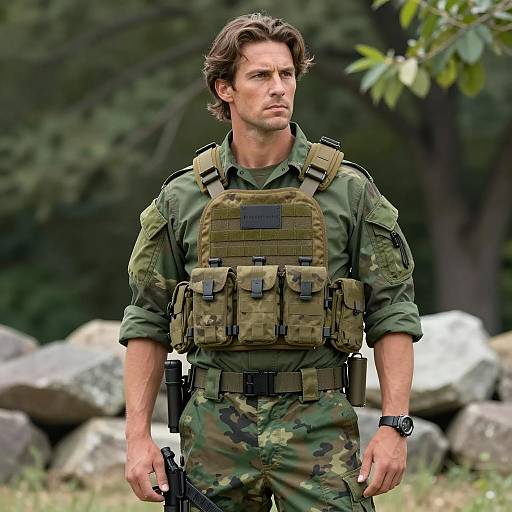 Handsome Soldier in Army Green Outfit