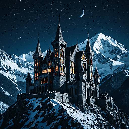 Mountain Citadel with Gargoyles and Stained Glass