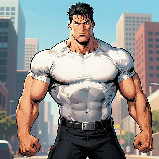 Muscular Comic Hero Action Scene