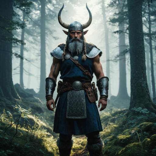 Viking Warrior in Misty Ancient Forest