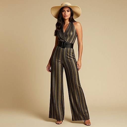 Confident Woman in Chic Striped Jumpsuit