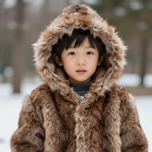 Young Boy in Brown Fur Coat