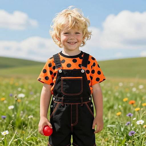 Playful Blonde Boy in Polka Dot Outfit