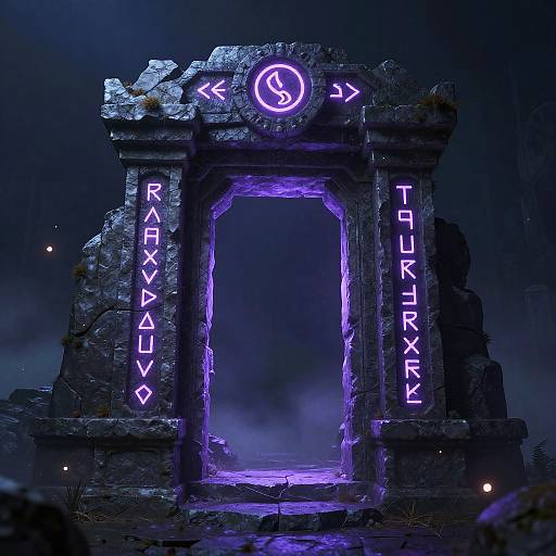 Ancient Purple Portal with Glowing Runes
