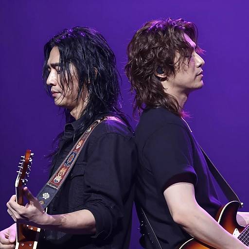 Intimate Embrace with Guitar Under Purple Lights