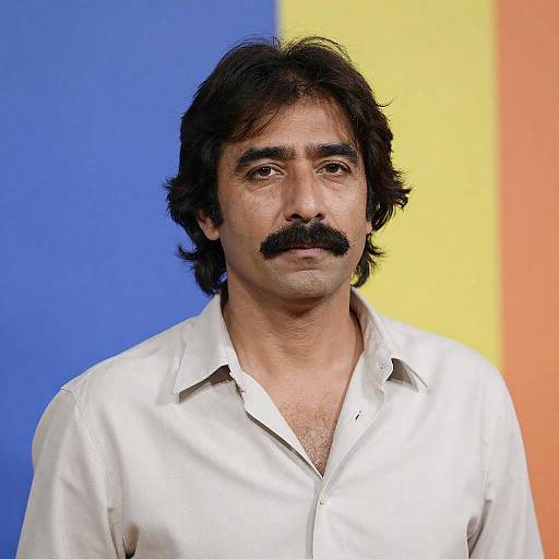 Middle-aged Man with Mustache in Colorful Background