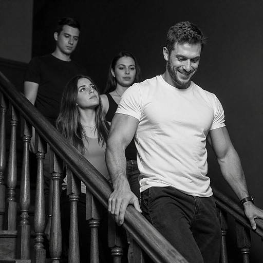 High-Contrast Staircase Climb in B&W