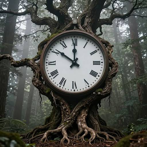 Gnarled Tree Transforming Into Clock