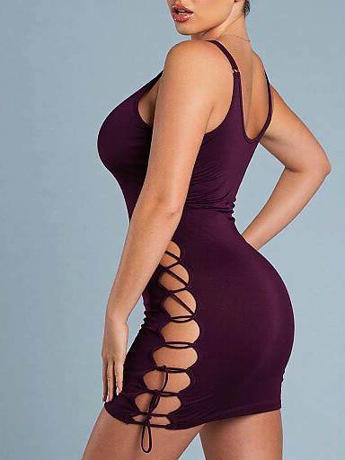 Fashion Photo: Woman in Plum Cutout Dress