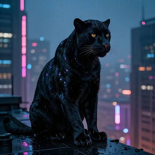 Cyberpunk Panther Overlooking Neon City