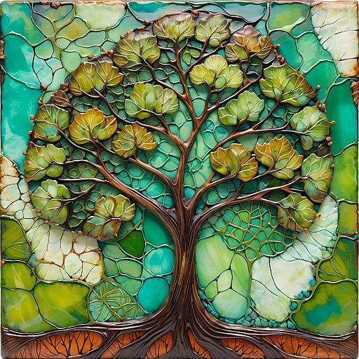 Abstract Botanical Encaustic Tree Art