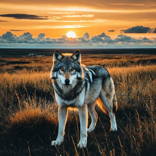 Wolf at Sunset in Tundra
