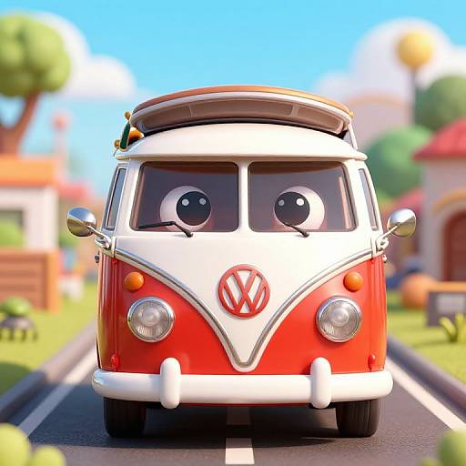 Cartoon Animated VW 70s Van with Eyes