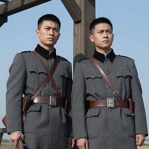 Military Duo in Serious Stance