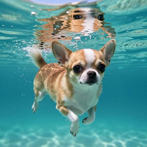 Chihuahua Swimming Underwater in Turquoise