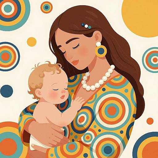 Colorful Mother and Baby Illustration
