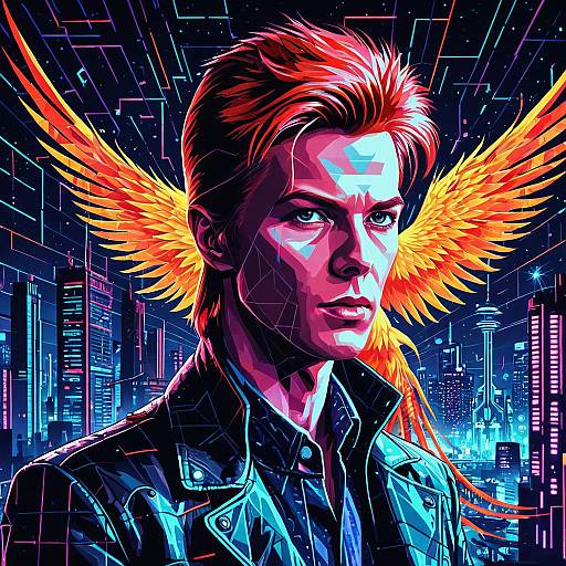 Psychedelic David Bowie with Mechanized Phoenix