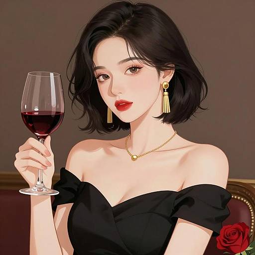 Elegant Anime Portrait of a Stylish Woman