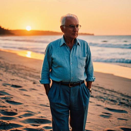 Elderly Man on Beach at Sunset