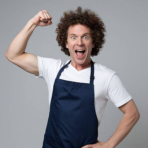Triumphant Man with Curly Hair