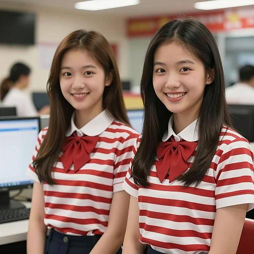 Cheerful Women Dining in Striped Attire
