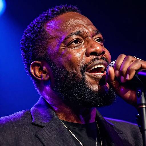 Charismatic Musician in Neon Spotlight