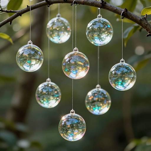 Iridescent Glass Orbs in Woodland