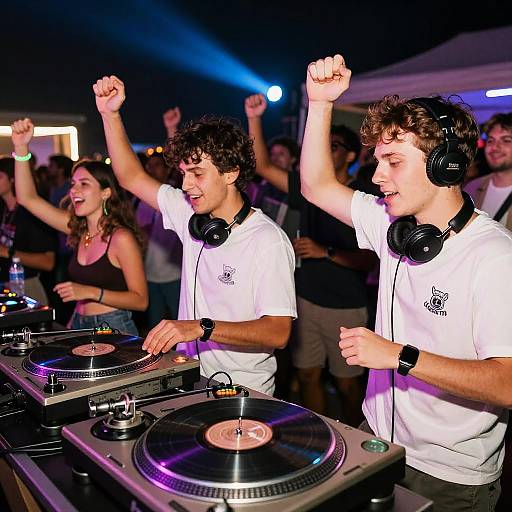 DJ Spinning Records at Outdoor Night Party