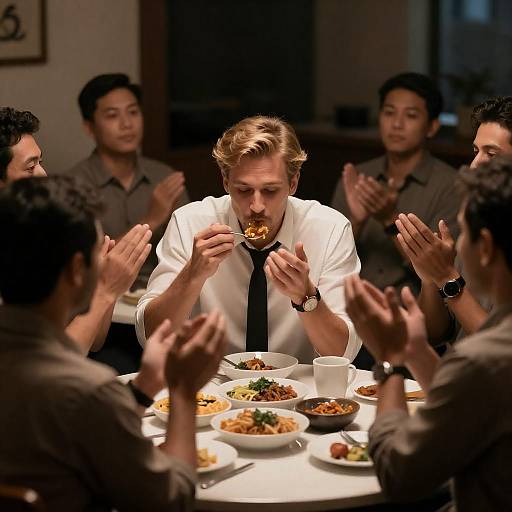 Blonde Man Centered at Dinner Table