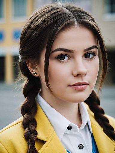 Young Woman with Braided Hair in Yellow Coat
