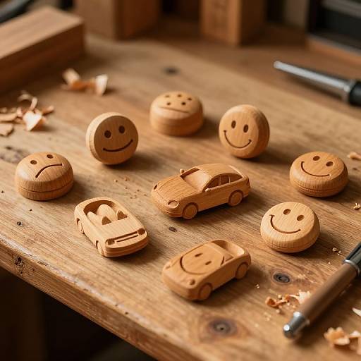 Handcrafted Wooden Tool Emoji Carvings