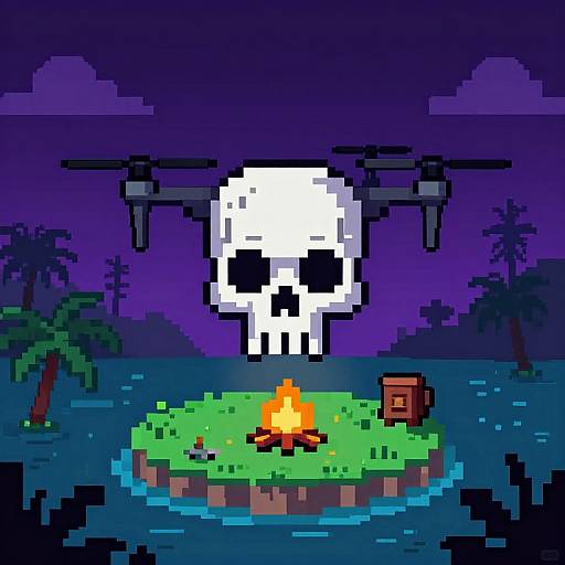 Spooky Pirate Skull Island Pixel Art