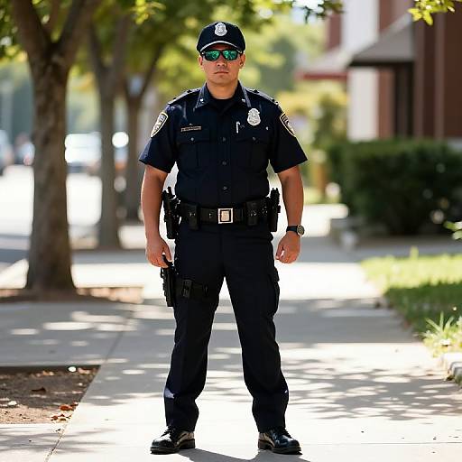 Serious Male Police Officer on Sidewalk