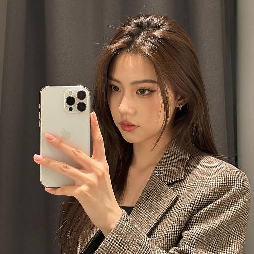 Chic Young Woman Taking Mirror Selfie