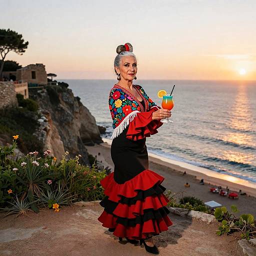 Elderly Flamenco Dancer at Seaside Ruins