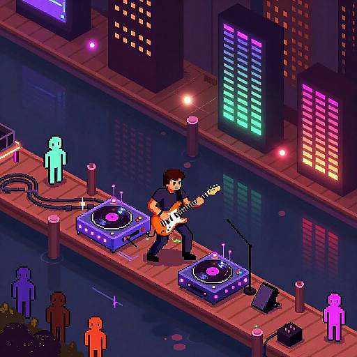 Pixel Acid Jazz Guitarist Neon Scene