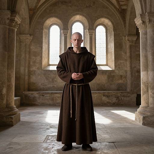 Meditating Medieval Monk in Courtyard