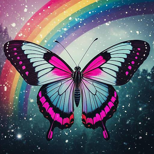 Fuchsia Butterfly with Rainbow Background