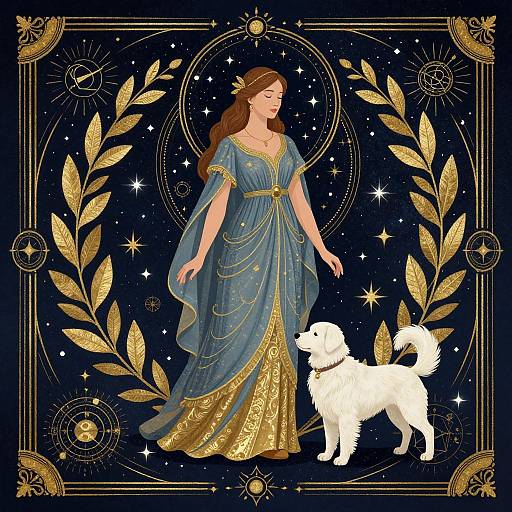 Celestial Woman with Dog Illustration