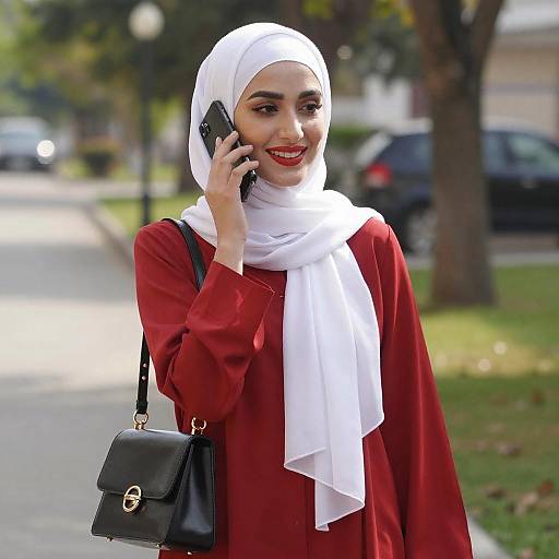 Smiling Woman in White Hijab Outdoors