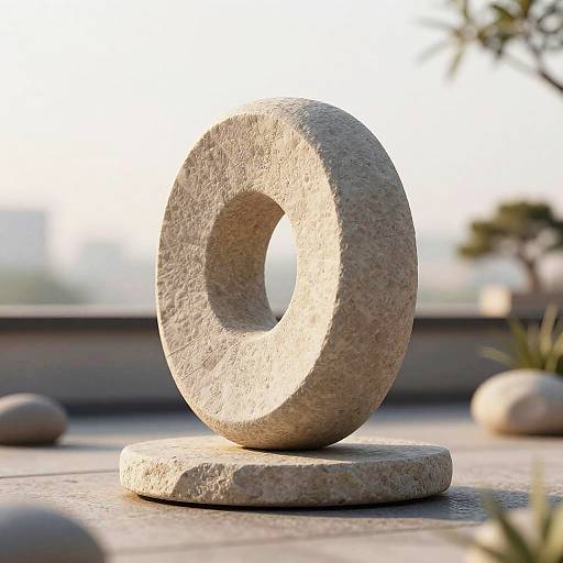 Zen Rooftop Stone Sculpture at Sunrise
