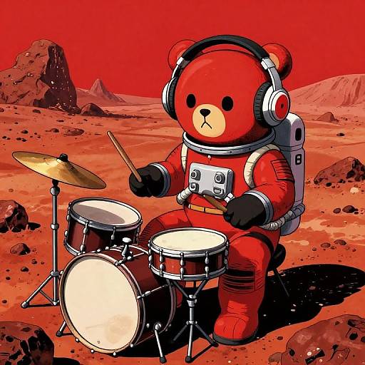Astronaut Bear Drumming on Mars