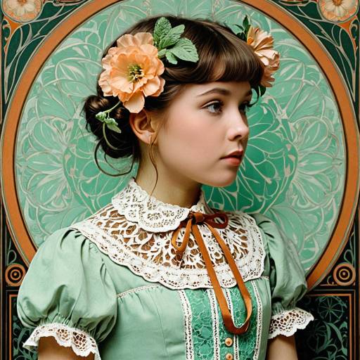 Lace-Collared Girl in Floral Art Style