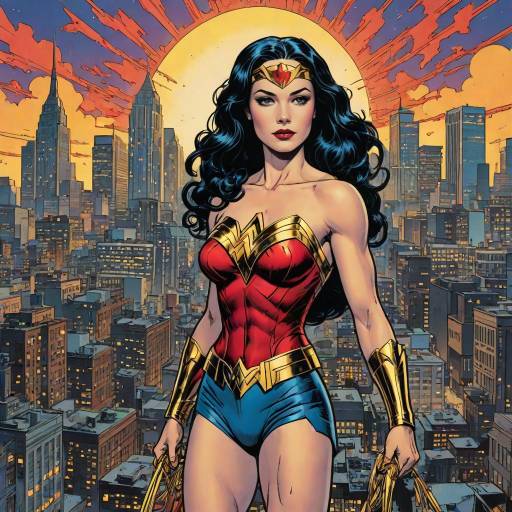 Classic Wonder Woman Against City Skyline