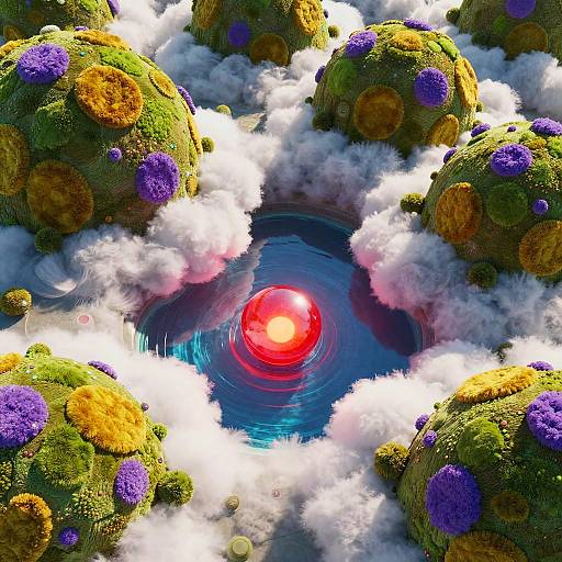 Surreal Neon Moss-Covered Landscape