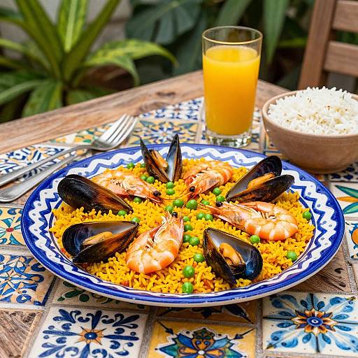 Vibrant Seafood Paella on Ceramic Plate