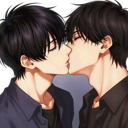 Realistic Portrait of Kissing Anime Boys