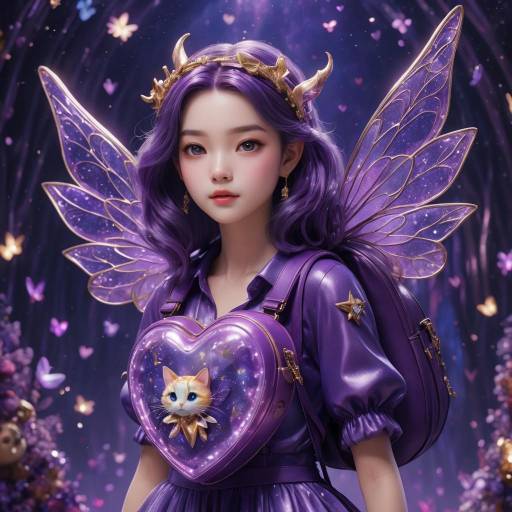 Whimsical Fairy with Heart-Shaped Backpack Whimsical Fairy with Heart-Shaped Backpack