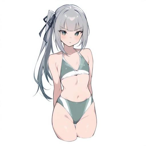 Cute Swimsuit Girl with Grey Hair